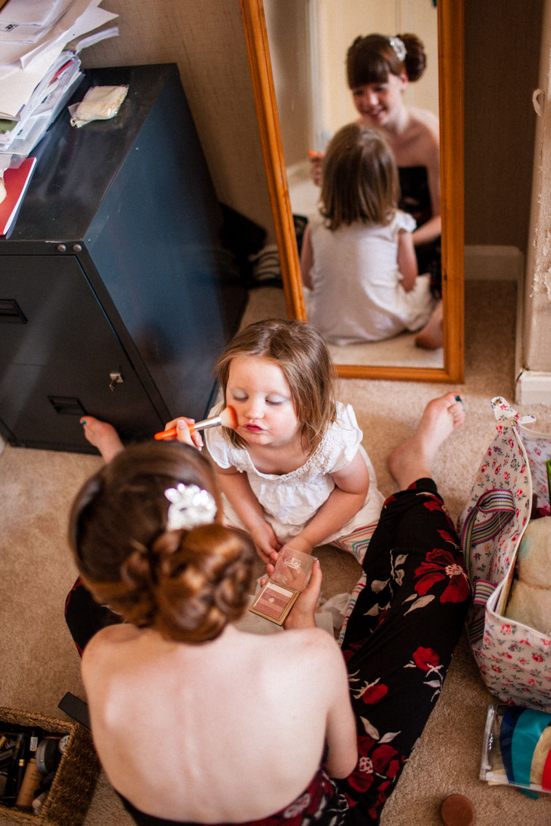 Use mirrors to add depth and interest to preparation shots of kids