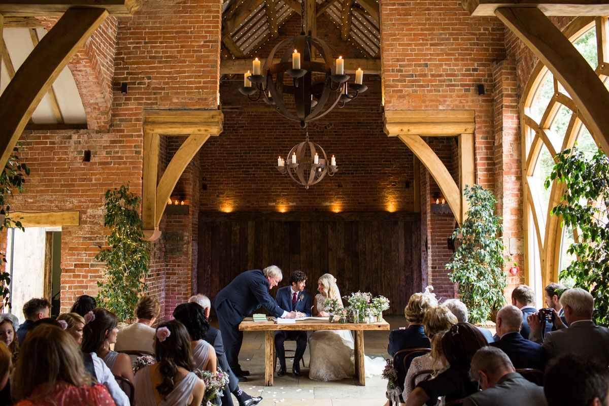 Stunning wedding photography ideas during the ceremony at Shustoke Barn